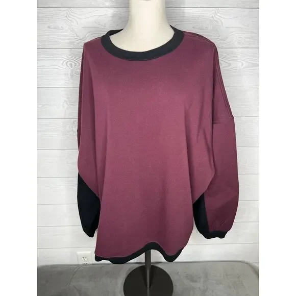 Torrid burgundy/black Cozy Fleece oversized Tunic Sweatshirt Size 1(1X) 14-16 - Picture 2 of 9